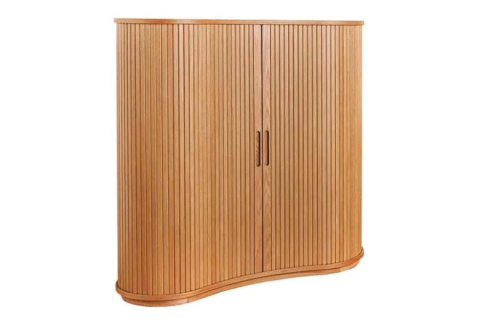 Retro Highboard VALHALLA WOOD 110cm natur Eichenholz mit Schiebetüren