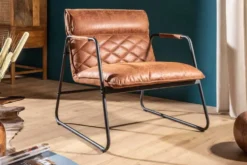 Retro Lounge Sessel MUSTANG LOUNGER antik hellbraun mit Ziersteppung
