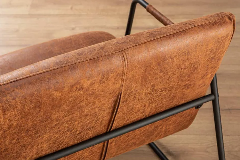 Retro Lounge Sessel MUSTANG LOUNGER antik hellbraun mit Ziersteppung