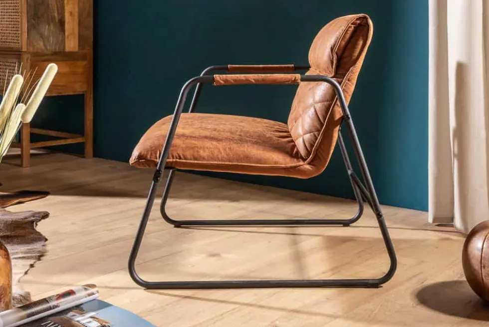 Retro Lounge Sessel MUSTANG LOUNGER antik hellbraun mit Ziersteppung