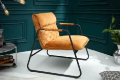 Retro Lounge Sessel MUSTANG LOUNGER senfgelb Samt mit Ziersteppung