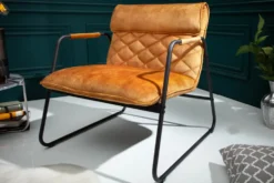 Retro Lounge Sessel MUSTANG LOUNGER senfgelb Samt mit Ziersteppung