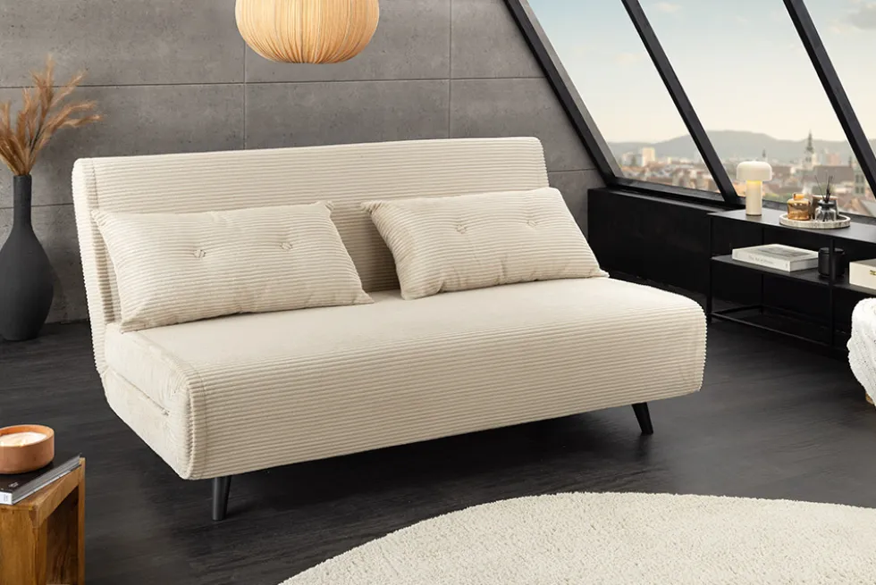 Retro Schlafsessel SMART MULTIFUNCTION 140cm beige Cord Bettfunktion inkl. Kissen