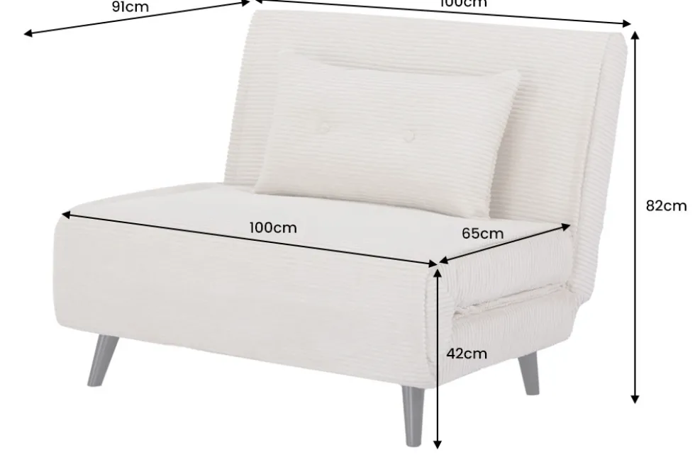 Retro Schlafsessel SMART MULTIFUNCTION 100cm grün Cord Bettfunktion inkl. Kissen