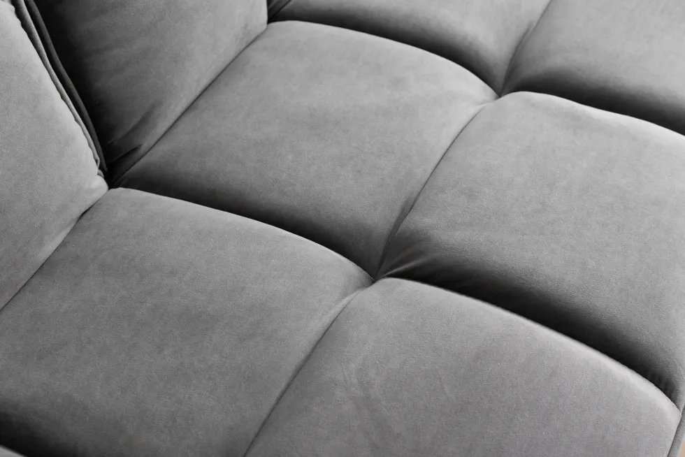 Retro Schlafsofa BOUTIQUE 215cm grau Samt 3-Sitzer mit schwarzen Füßen