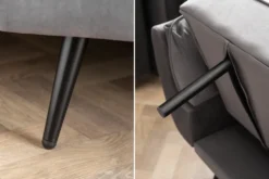 Retro Schlafsofa BOUTIQUE 215cm grau Samt 3-Sitzer mit schwarzen Füßen