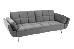 Retro Schlafsofa BOUTIQUE 215cm grau Samt 3-Sitzer mit schwarzen Füßen