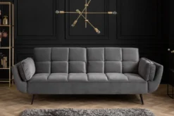 Retro Schlafsofa BOUTIQUE 215cm grau Samt 3-Sitzer mit schwarzen Füßen