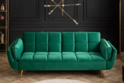 Retro Schlafsofa BOUTIQUE 215cm smaragdgrün Samt 3-Sitzer mit goldenen Füßen