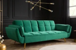Retro Schlafsofa BOUTIQUE 215cm smaragdgrün Samt 3-Sitzer mit goldenen Füßen