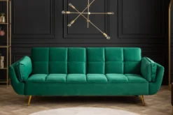 Retro Schlafsofa BOUTIQUE 215cm smaragdgrün Samt 3-Sitzer mit goldenen Füßen
