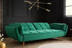Retro Schlafsofa BOUTIQUE 215cm smaragdgrün Samt 3-Sitzer mit goldenen Füßen
