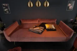 Retro Schlafsofa DIVANI 220cm altrosa Samt goldene Metallfüße 3-Sitzer mit Bettfunktion