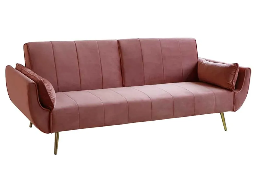 Retro Schlafsofa DIVANI 220cm altrosa Samt goldene Metallfüße 3-Sitzer mit Bettfunktion