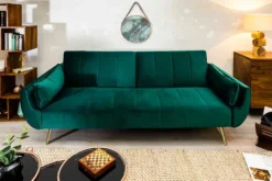 Retro Schlafsofa DIVANI 220cm smaragdgrün Samt goldene Metallfüße 3-Sitzer mit Bettfunktion