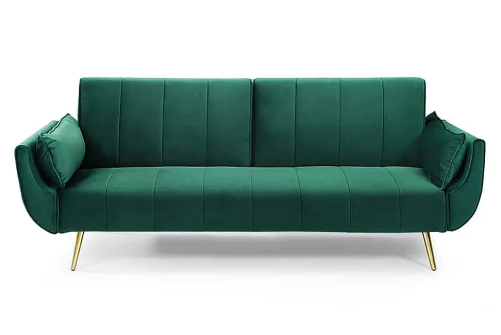 Retro Schlafsofa DIVANI 220cm smaragdgrün Samt goldene Metallfüße 3-Sitzer mit Bettfunktion