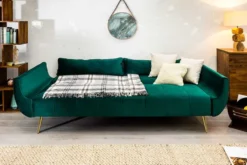 Retro Schlafsofa DIVANI 220cm smaragdgrün Samt goldene Metallfüße 3-Sitzer mit Bettfunktion