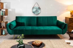 Retro Schlafsofa DIVANI 220cm smaragdgrün Samt goldene Metallfüße 3-Sitzer mit Bettfunktion