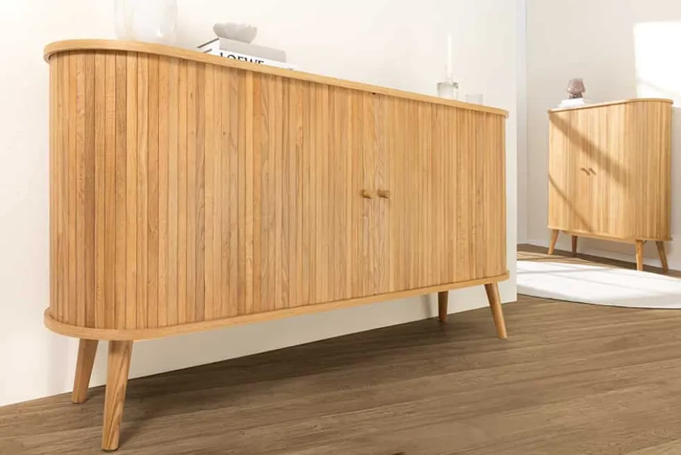Retro Sideboard VALHALLA WOOD 160cm natur Eichenholz Schiebetüren