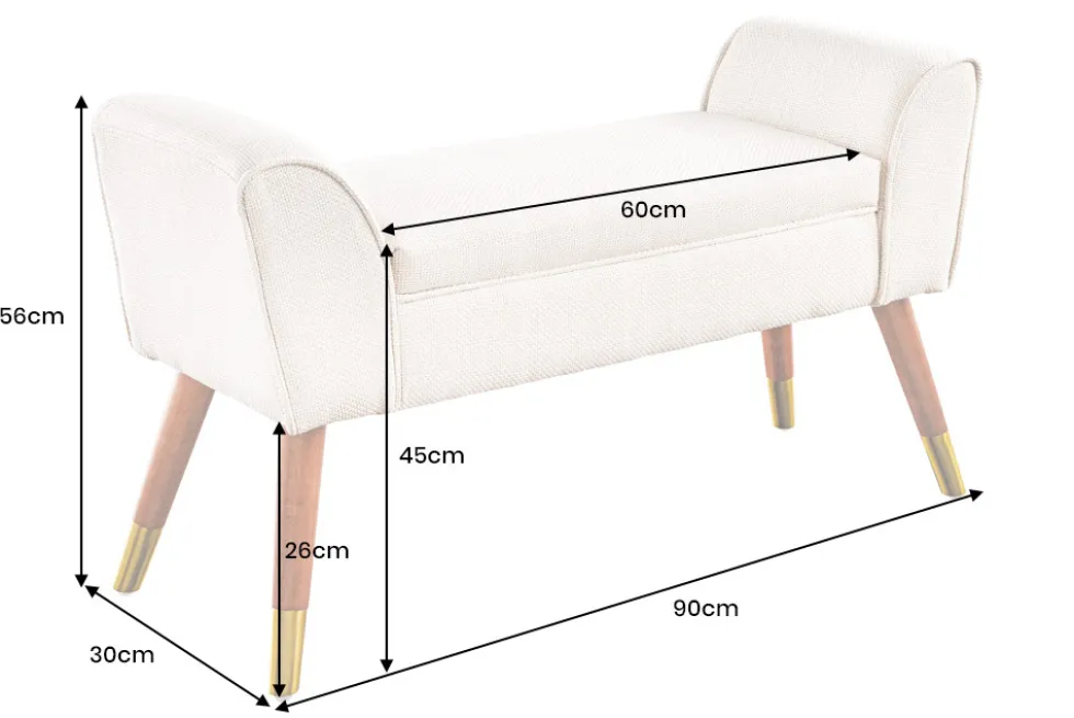 Retro Sitzbank SCARLETT 90cm beige Strukturstoff mit Armlehnen
