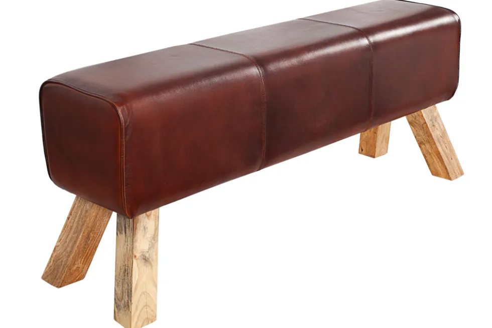 Retro Sitzbank TURNBOCK 120cm mit Echtleder Bezug Mangoholz Bank