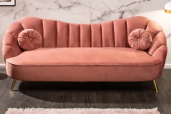 Retro 3-Sitzer Sofa ARIELLE 220cm altrosa Samt goldene Metallfüße Ziersteppung