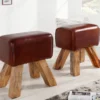 Retro Sitzhocker TURNBOCK 40cm mit Echtleder Bezug Mangoholz Hocker