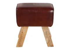 Retro Sitzhocker TURNBOCK 40cm mit Echtleder Bezug Mangoholz Hocker