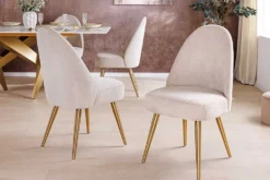 Retro Stuhl MIA CASA beige Cord champagner gold brushed Metall