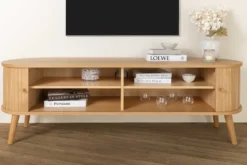 Retro TV-Board VALHALLA WOOD 160cm natur Eichenholz Schiebetüren Lowboard