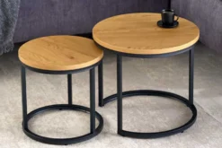 Runde Beistelltische 2er Set ELEGANCE 45cm natur Wildeiche-Design Holz schwarzes Metallgestell