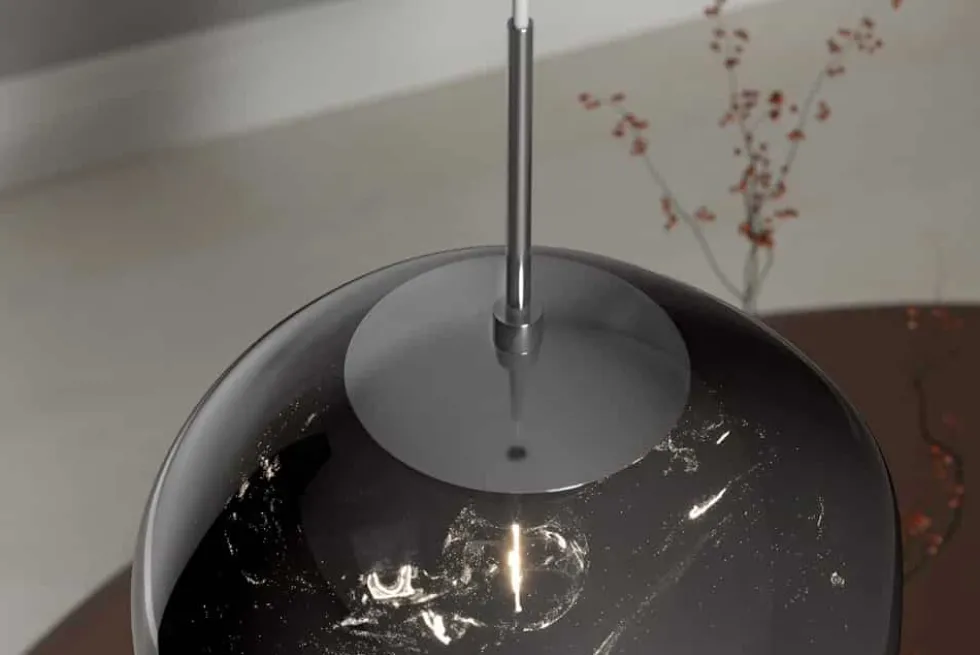 Runde Hängelampe LIQUID DIAMOND 20cm smoke Glas Stahl Kugelleuchte