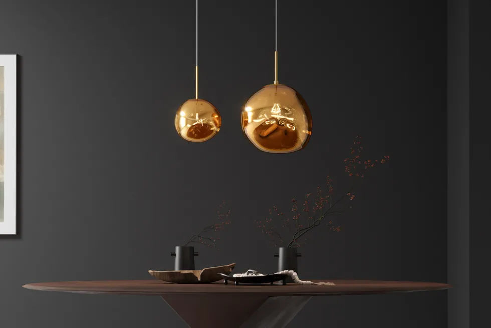 Runde Hängelampe LIQUID DIAMOND 35cm gold Glas Stahl Kugelleuchte