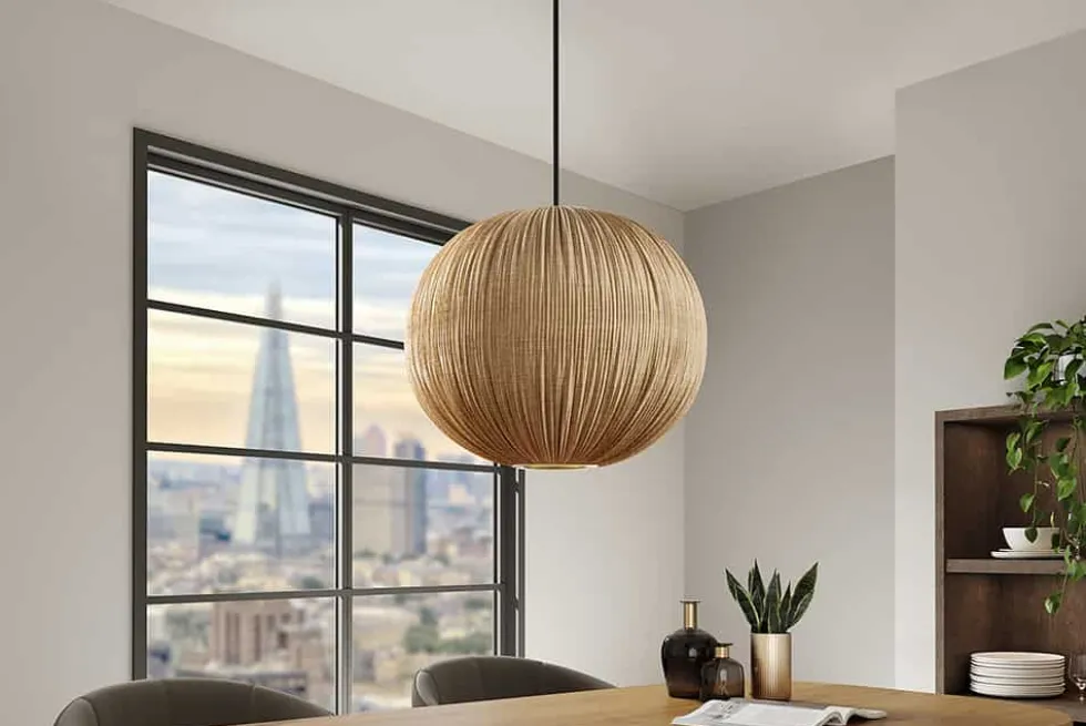 Runde Hängelampe ORGANIC 45cm natur Stoffschirm Boho
