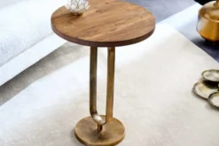 Runder Beistelltisch ELEGANCE 60cm messing Mangoholz Metall Aluminium massiv handmade