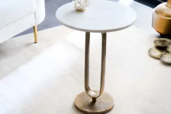 Runder Beistelltisch ELEGANCE 60cm weiß gold antik Marmor Metall Aluminium handmade