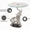 Runder Beistelltisch ELEPHANT 80cm silber Metall Glas Marmor Skulptur handmade