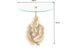 Runder Beistelltisch KONG 50cm gold Metall Glas Affenfigur Gorilla Skulptur