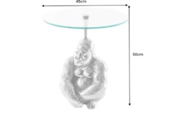 Runder Beistelltisch KONG 50cm silber Metall Glas Affenfigur Gorilla Skulptur
