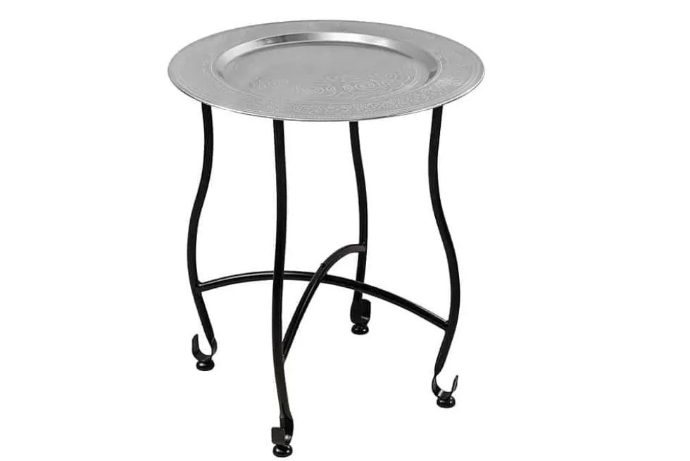 Runder Beistelltisch MARRAKESCH 50cm silber Teetisch abnehmbares Tablett klappbar