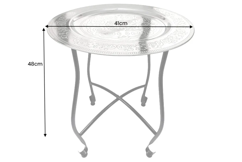 Runder Beistelltisch MARRAKESCH 50cm silber Teetisch abnehmbares Tablett klappbar