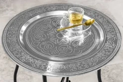 Runder Beistelltisch MARRAKESCH 50cm silber Teetisch abnehmbares Tablett klappbar