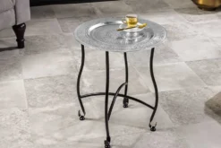 Runder Beistelltisch MARRAKESCH 50cm silber Teetisch abnehmbares Tablett klappbar