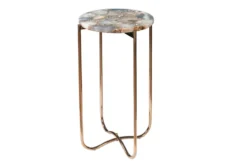 Runder Beistelltisch NOBLE I 35cm Edelstein Achat klappbar goldenes Metallgestell