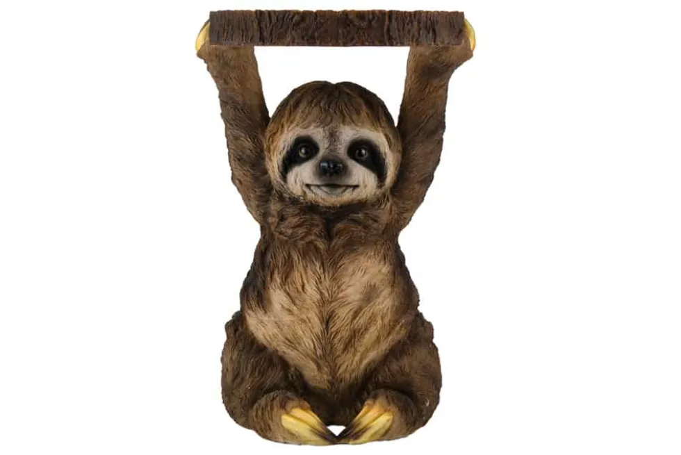 Runder Beistelltisch SLOTH 50cm grau braun Faultier-Skulptur handmade