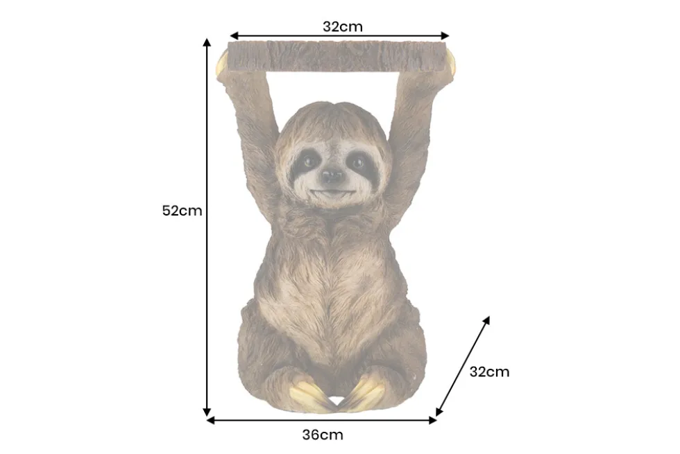 Runder Beistelltisch SLOTH 50cm grau braun Faultier-Skulptur handmade