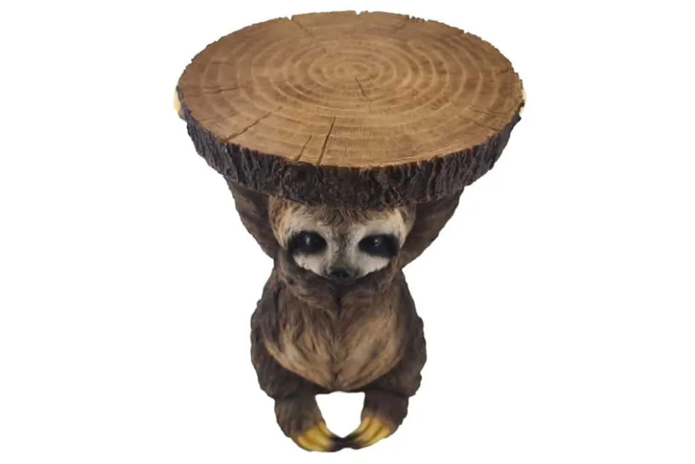 Runder Beistelltisch SLOTH 50cm grau braun Faultier-Skulptur handmade
