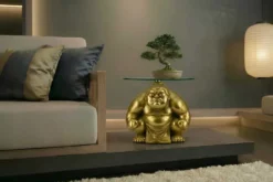 Runder Beistelltisch SUMO 30cm gold Skulptur handmade