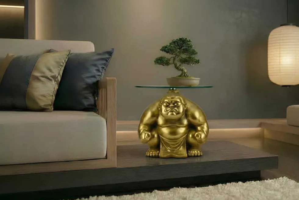 Runder Beistelltisch SUMO 30cm gold Skulptur handmade