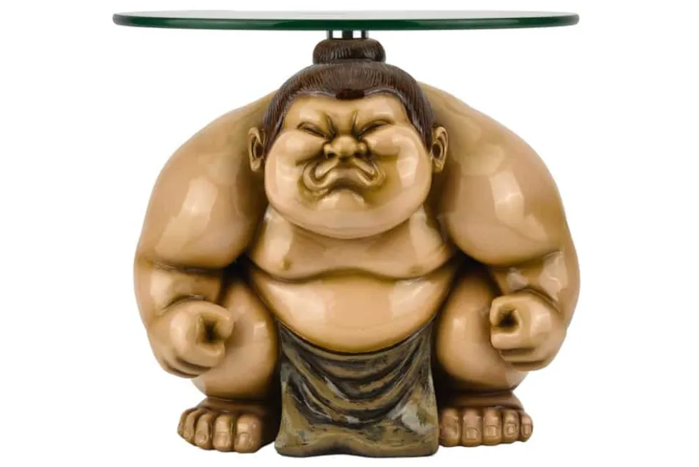 Runder Beistelltisch SUMO 30cm natur beige Skulptur handmade